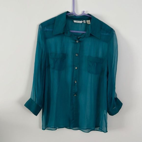 Zara Tops - ZARA BASIC 100% silk chiffon teal shirt